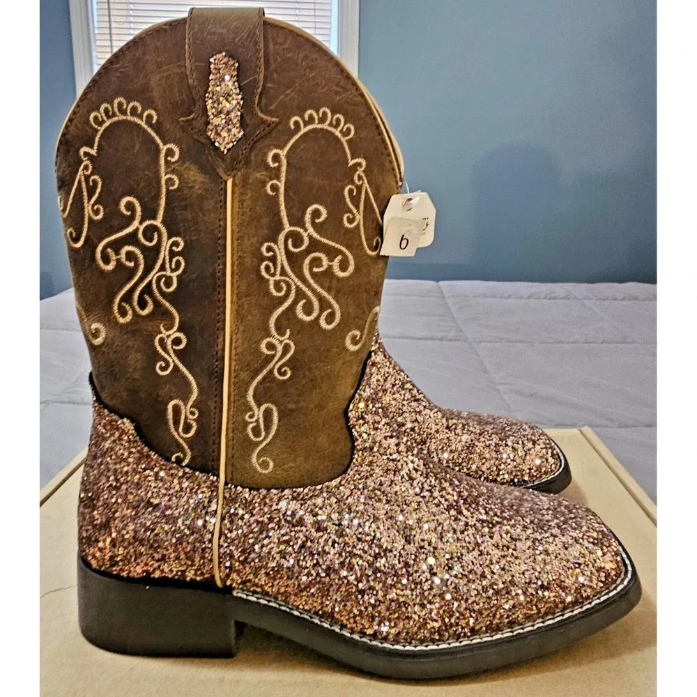 Shyanne® (Girls 6 D) Sparkle Plenty™ Western Boots - Broad Square Toe‎ in Pink